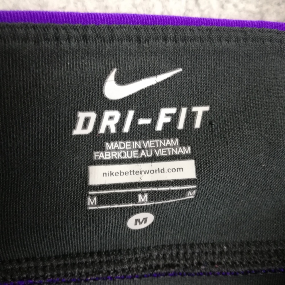 Nike Womens Pants Leggings Capri Black Purple "Just Do It" Running Pull On M - Picture 6 of 12